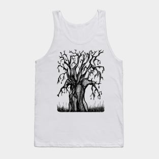 Black and White Baobab Artistic Line Drawing Tank Top